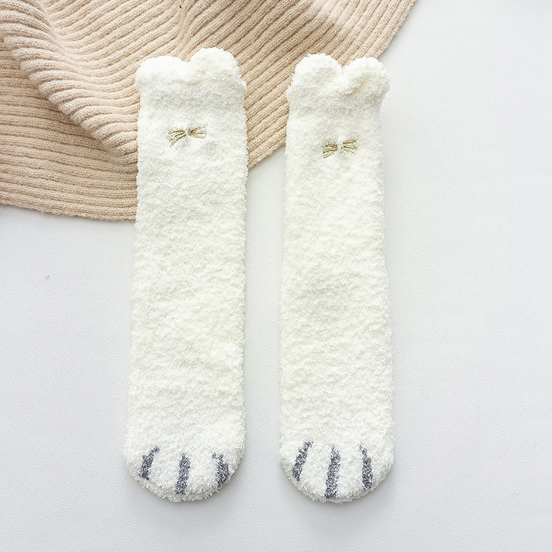 Semi-velvet Coral Velvet Socks Autumn Winter Cat Claw Thickening Warm Sleep Floor Sleep Wild Towel Socks Fluffy Fuzzy Socks